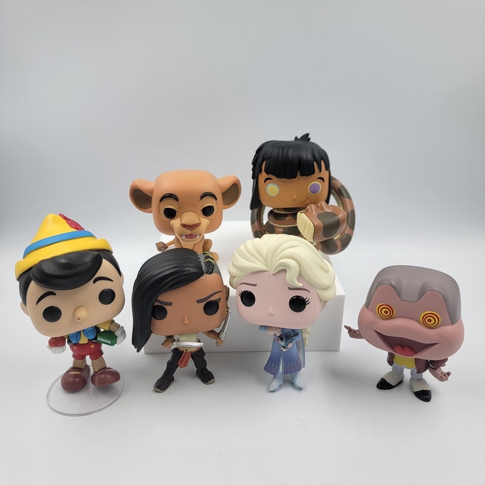 Funko Pop Vinyl Figures Mixed Lot 6 Disney Elsa Mowgli Nala Pinocchio Mr. toad